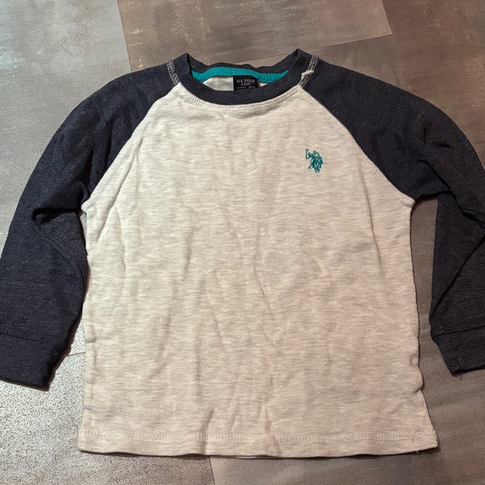 U.S. Polo Assn. Boy’s Cream and Navy Long Sleeve Tee size medium